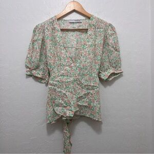 Sophie Rue Floral Tie Back Short Sleeve Blouse Large